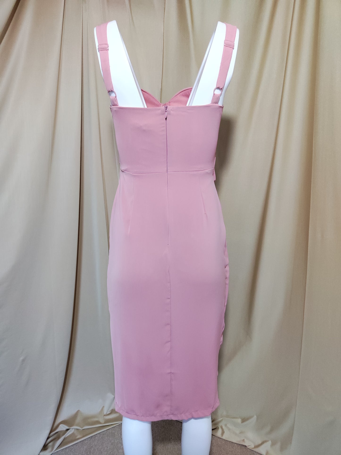 Roza uska midi haljina s naborima