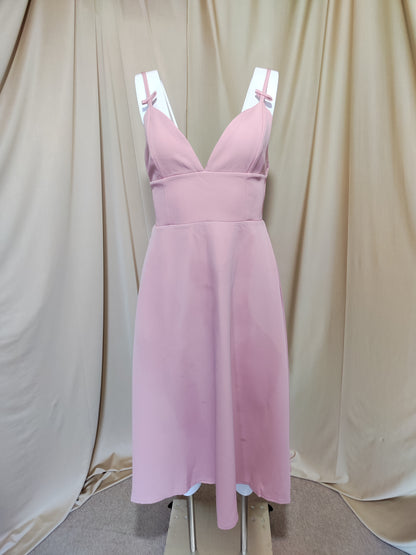 Elegantna roze haljina A-kroja – midi dužina