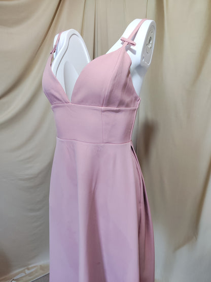 Elegantna roze haljina A-kroja – midi dužina