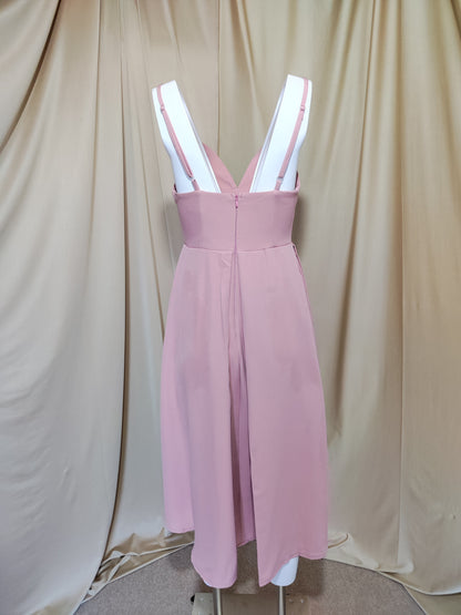 Elegantna roze haljina A-kroja – midi dužina