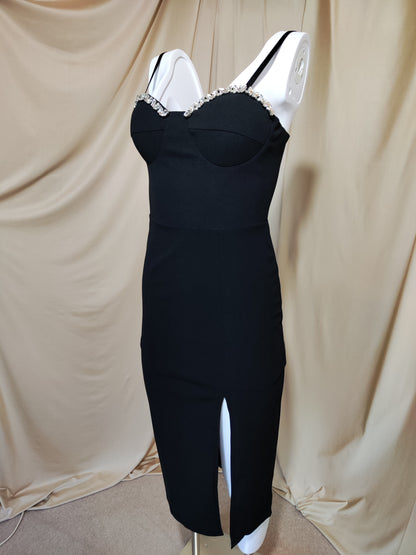 Crna midi haljina s cirkonima