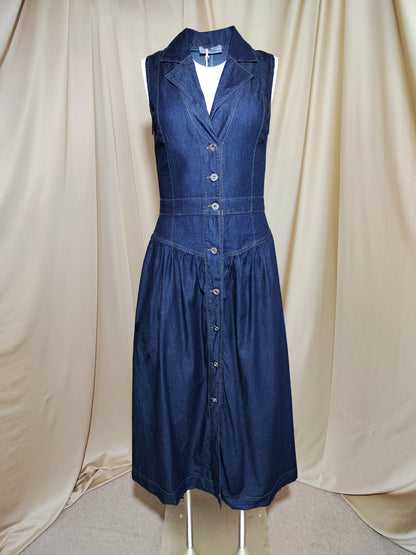 Teksas midi haljina bez rukava s gumbima