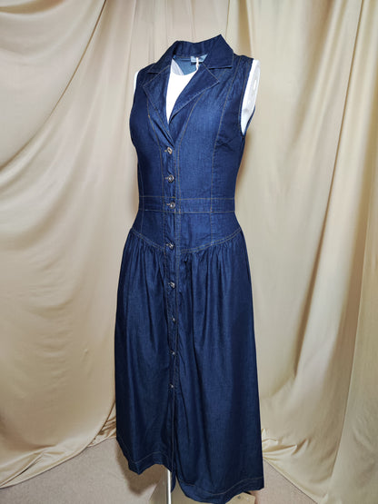 Teksas midi haljina bez rukava s gumbima