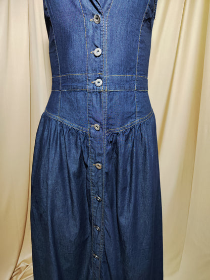 Teksas midi haljina bez rukava s gumbima