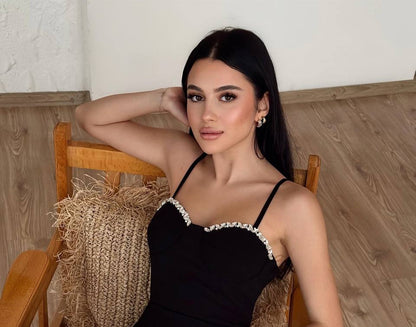 Crna midi haljina s cirkonima